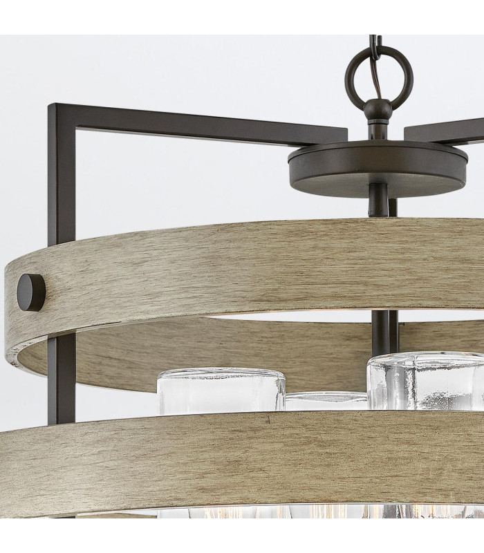 Riverwood 4 Light Cylindrical Pendant Ceiling Light Warm Bronze with Warm Ash accents IP44-4