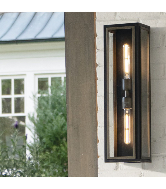 Shaw Large Outdoor Wall Lantern Black with Burnished Bronze accents IP44-4