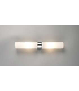 IP44 2 Light E14 Twin Bathroom Wall Lamp, Polished Chrome with Opal Tubular Glass - 2