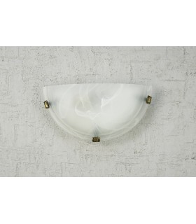 1 Light E27 Flush Wall Lamp, Black, Gold with Frosted Alabaster Glass - 2