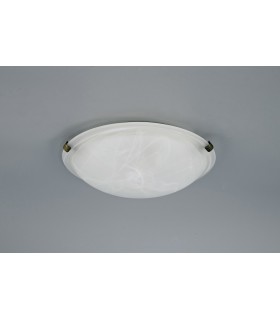 Flush Ceiling 300mm Round, 2 Light E27, Black, Gold with Frosted Alabaster Glass - 2