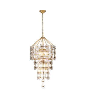 Meridian 9 Light Pendant Ceiling Light Distressed Gold & Smoked Glass-1