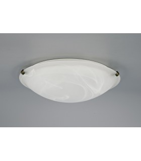 Flush Ceiling 400mm Round, 3 Light E27, Black, Gold with Frosted Alabaster Glass - 2