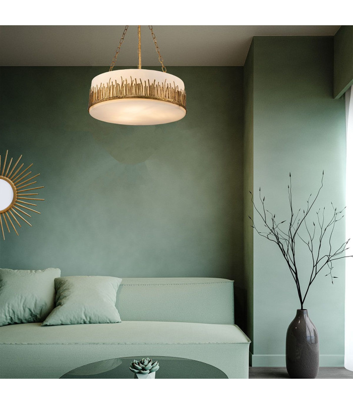 Sawgrass 53cm Cylindrical Pendant Ceiling Light Gold Leaf with Antique Glaze-4
