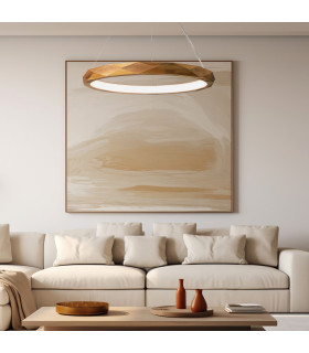 Angular Integrated LED Pendant Ceiling Light Teak-2
