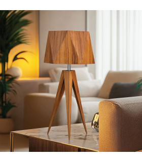 Angular Table Lamp with Round Tapered Shade Teak-2