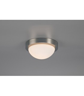 IP44 1 Light E27 Small Flush Ceiling Light, Satin Nickel with Opal White Glass - 2