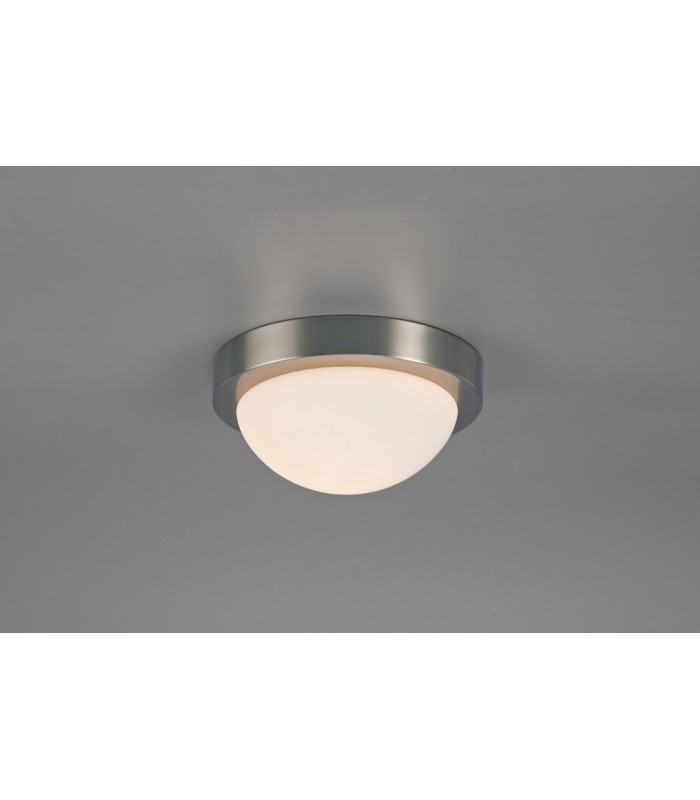 IP44 1 Light E27 Small Flush Ceiling Light, Satin Nickel with Opal White Glass - 2