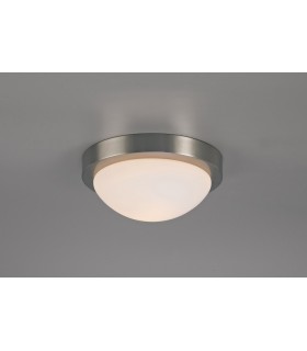 IP44 1 Light E27 Medium Flush Ceiling Light, Satin Nickel with Opal White Glass - 2