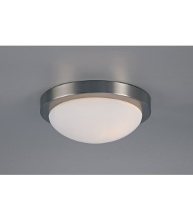 IP44 2 Light E27 Large Flush Ceiling Light, Satin Nickel with Opal White Glass - 2