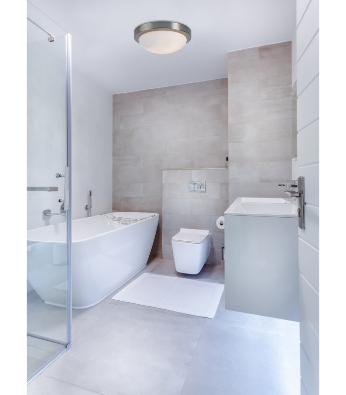 IP44 2 Light E27 Large Flush Ceiling Light, Satin Nickel with Opal White Glass - 4