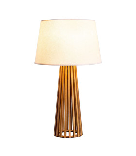 Slatted Table Lamp with Round Tapered Shade Teak-1