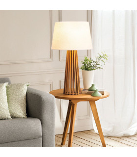 Slatted Table Lamp with Round Tapered Shade Teak-2