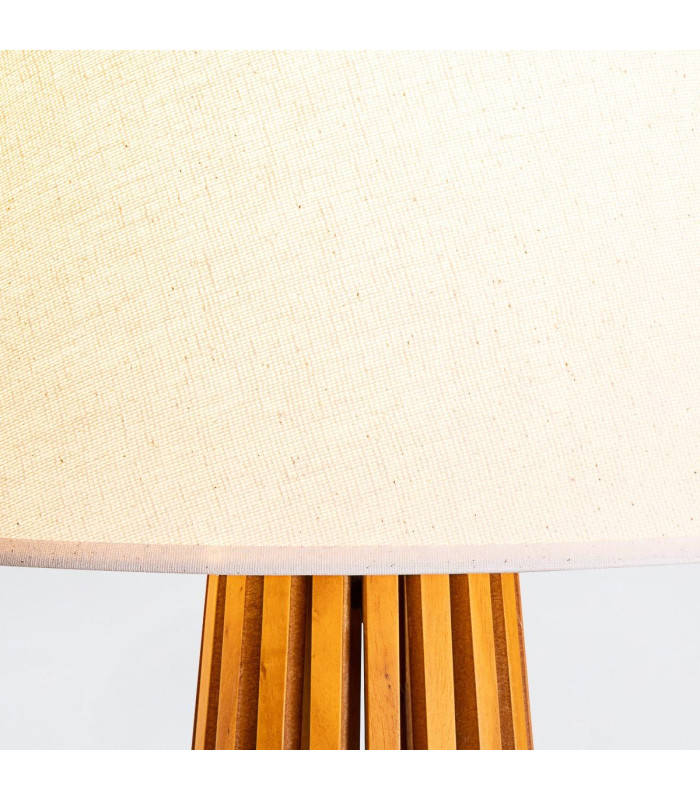 Slatted Table Lamp with Round Tapered Shade Teak-4