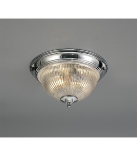 IP44 2 Light E14 Flush Ceiling Light, Polished Chrome with Clear Ribbed Glass - 2