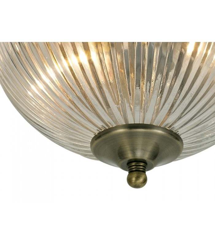 IP44 2 Light E14 Flush Ceiling Light, Antique Brass with Clear Ribbed Glass - 5