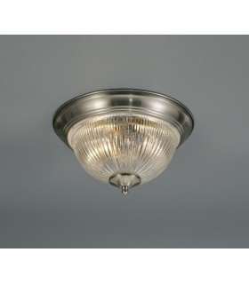 IP44 2 Light E14 Flush Ceiling Light, Satin Nickel with Clear Ribbed Glass - 2