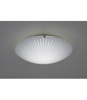 12W LED Small Flush Ceiling Light, 300mm Round, 4000K 950lm CRI80, Sunray Pattern Glass with Polished Chrome Detail - 2
