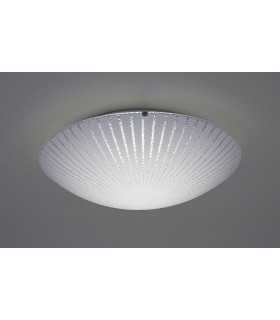 18W LED Medium Flush Ceiling Light, 400mm Round, 4000K 1500lm CRI80, Sunray Pattern Glass with Polished Chrome Detail - 2