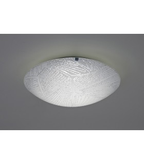 12W LED Small Flush Ceiling Light, 300mm Round, 4000K 950lm CRI80, Random Line Pattern Glass with Polished Chrome Detail - 2