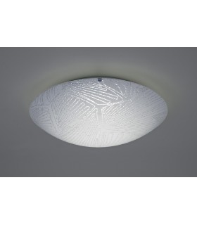 18W LED Medium Flush Ceiling Light, 400mm Round, 4000K 1500lm CRI80, Randon Line Pattern Glass with Polished Chrome Detail - 2