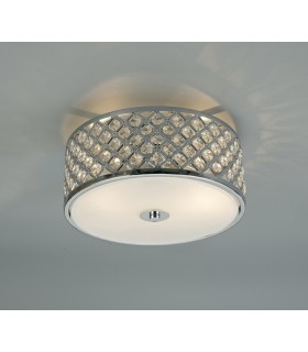 2 Light E14, Flush Ceiling Light, 300mm Round, Polished Chrome with Crystal Glass And Opal Glass Diffuser - 2
