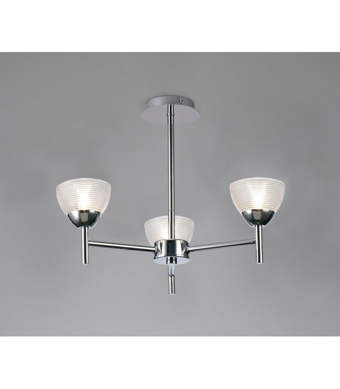 Ceiling 3 Light G9 Ceiling Pendant, Semi Ceiling, Polished Chrome with Clear Prismatic Glass - 15