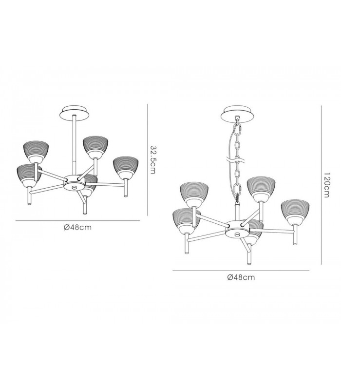 Ceiling 5 Light G9 Ceiling Pendant, Semi Ceiling, Polished Chrome with Clear Prismatic Glass - 3