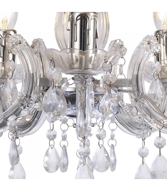 Chandelier with Acrylic Sconce & Acrylic Droplets 5 Light E14 Polished Chrome - 8
