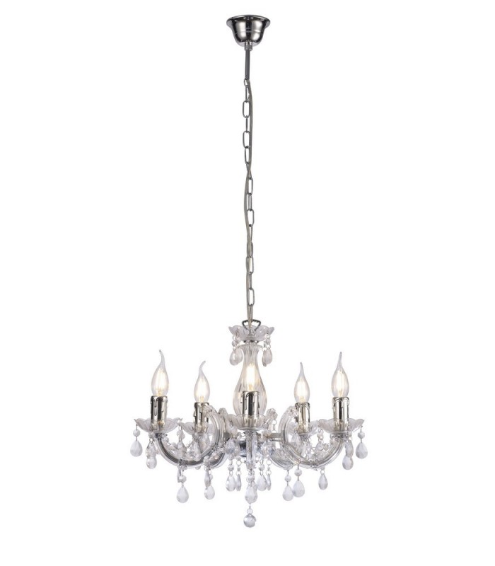 Chandelier with Acrylic Sconce & Acrylic Droplets 5 Light E14 Polished Chrome - 11