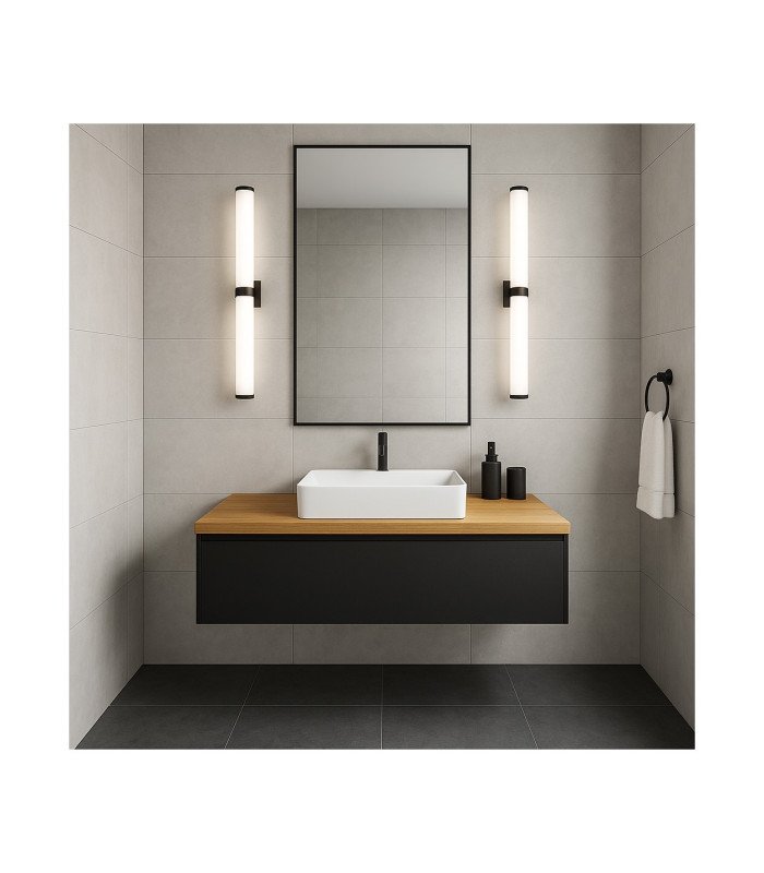 Batumi LED Bathroom Wall Lamp Black Opal Diffuser IP44 2540lm 3000K-2