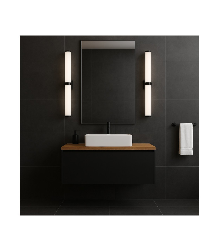 Batumi LED Bathroom Wall Lamp Black Opal Diffuser IP44 2540lm 3000K-6
