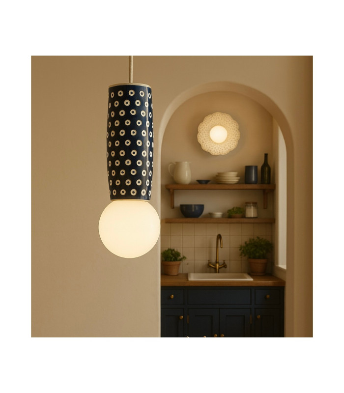 Boll Handmade Slim Pendant Ceiling Light Deep Cobalt Blue White Dots G9 IP44-8