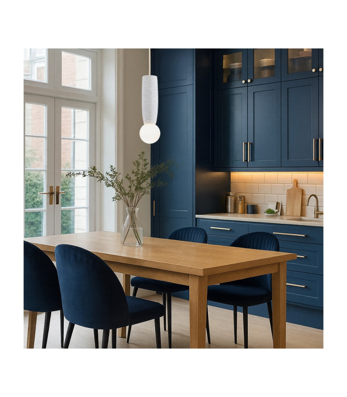 Boll Handmade Slim Pendant Ceiling Light Cream Deep Cobalt Blue Dots G9 IP44-2