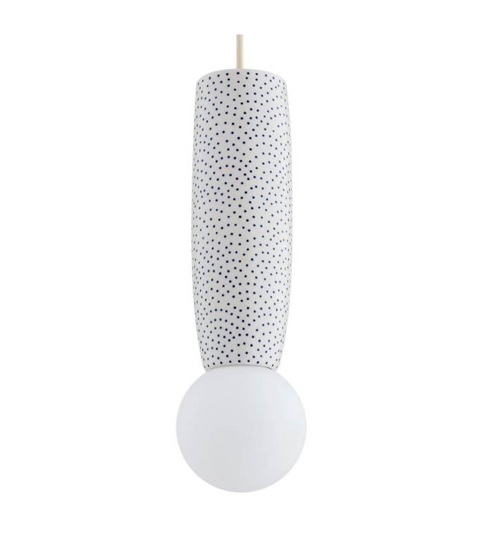 Boll Handmade Slim Pendant Ceiling Light Cream Deep Cobalt Blue Dots G9 IP44-3