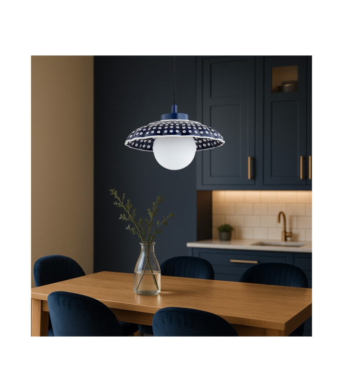 Boll Handmade Dome Pendant Ceiling Light Deep Cobalt Blue White Dots G9 IP44-2