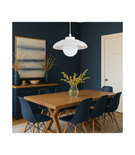 Boll Handmade Dome Pendant Ceiling Light Cream Deep Cobalt Blue Dots G9 IP44-2