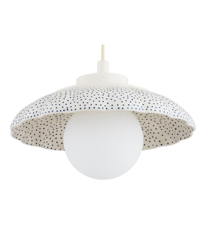 Boll Handmade Dome Pendant Ceiling Light Cream Deep Cobalt Blue Dots G9 IP44-3