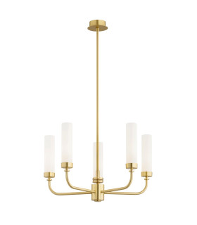 Preston 5 Light Multi Arm Pendant Ceiling Light Brushed Brass Opal Glass Shade E14-1