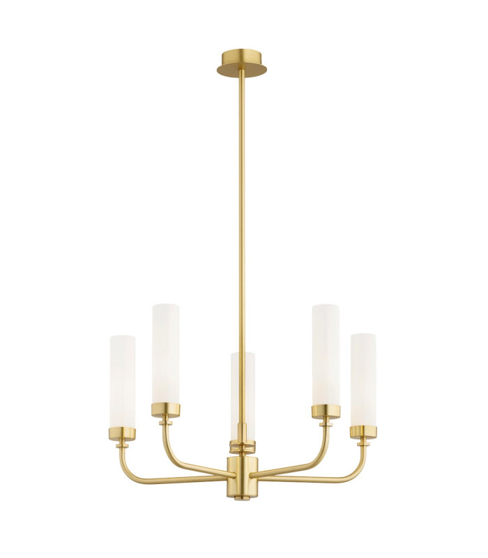 Preston 5 Light Multi Arm Pendant Ceiling Light Brushed Brass Opal Glass Shade E14-1