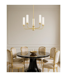 Preston 5 Light Multi Arm Pendant Ceiling Light Brushed Brass Opal Glass Shade E14-2