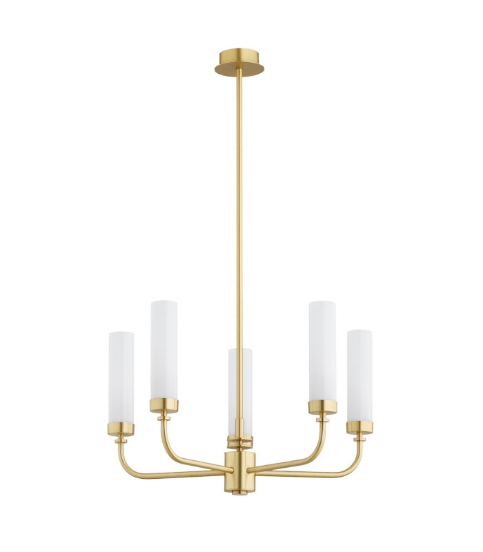 Preston 5 Light Multi Arm Pendant Ceiling Light Brushed Brass Opal Glass Shade E14-3