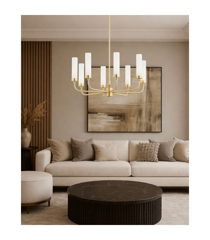 Preston 8 Light Multi Arm Pendant Ceiling Light Brushed Brass Opal Glass Shade E14-2