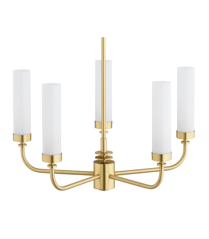 Preston 5 Light Multi Arm Pendant Ceiling Light Brushed Brass Opal Glass Shade E14-4
