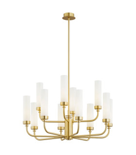 Preston 12 Light Multi Arm Pendant Ceiling Light Brushed Brass Opal Glass Shade E14-1