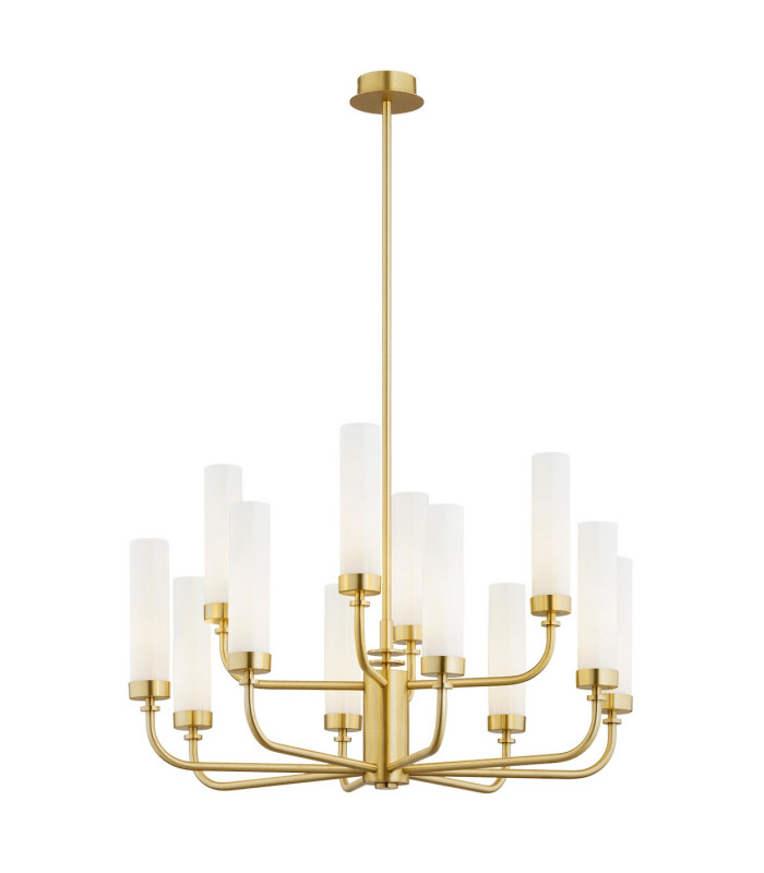 Preston 12 Light Multi Arm Pendant Ceiling Light Brushed Brass Opal Glass Shade E14-1