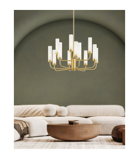 Preston 12 Light Multi Arm Pendant Ceiling Light Brushed Brass Opal Glass Shade E14-2