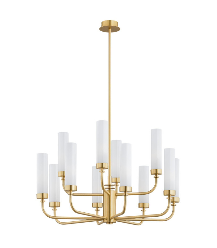 Preston 12 Light Multi Arm Pendant Ceiling Light Brushed Brass Opal Glass Shade E14-3