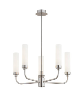 Preston 5 Light Multi Arm Pendant Ceiling Light Brushed Nickel Opal Glass Shade E14-1