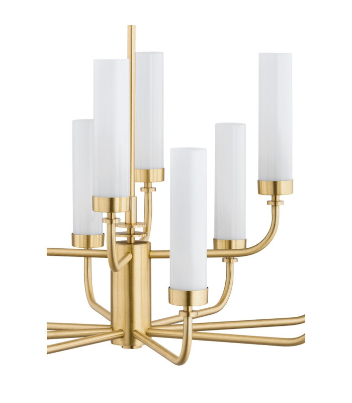 Preston 12 Light Multi Arm Pendant Ceiling Light Brushed Brass Opal Glass Shade E14-5